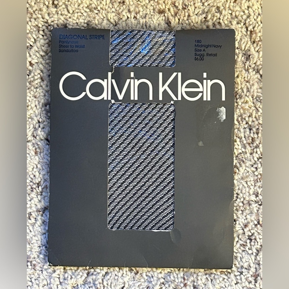 Calvin Klein - Diagonal Stripe Pantyhose - Midnight Navy - Size A (Small)